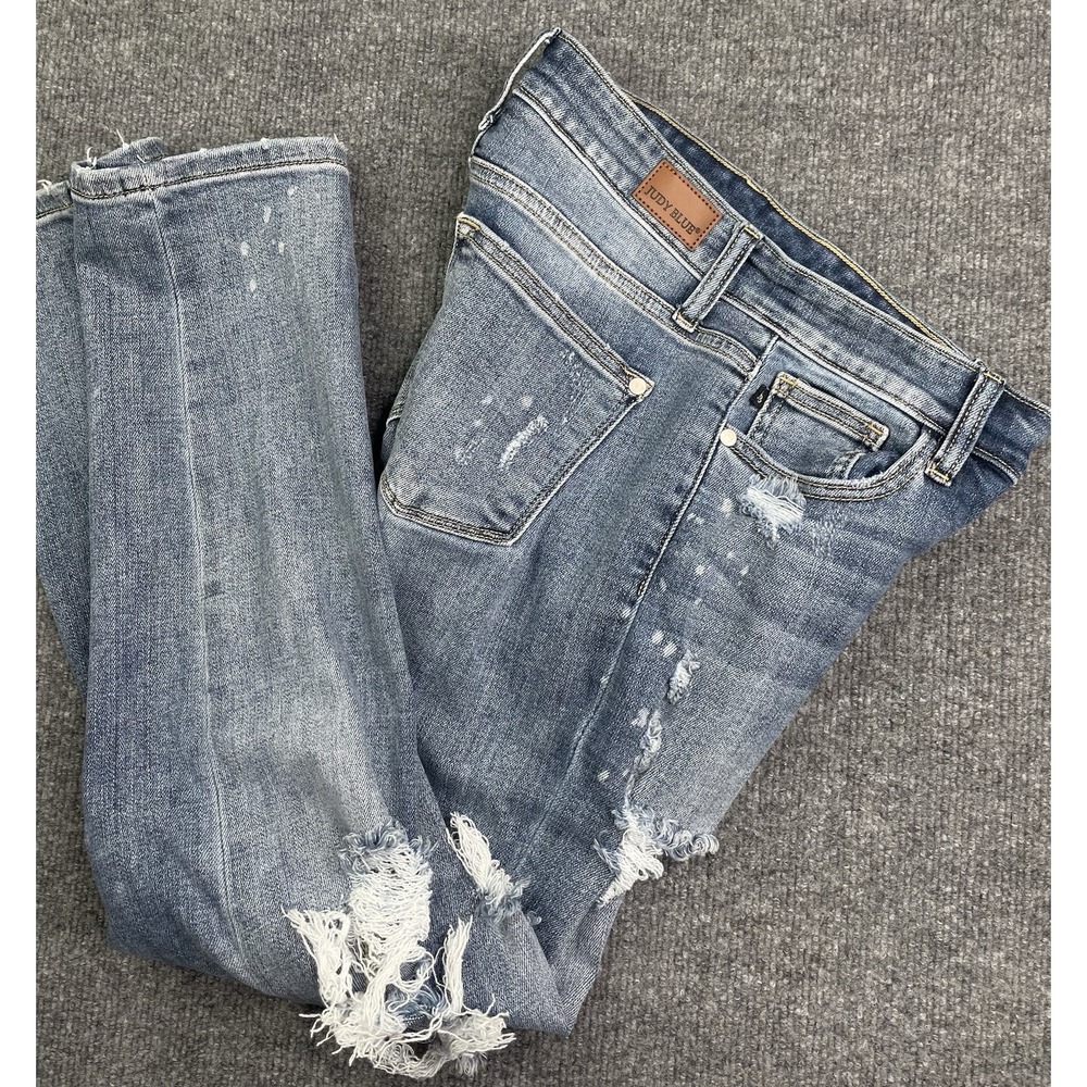Judy Blue Jeans Boyfriend Fit 1/25 Med Wash Distress Stretch Mid Rise Ankle
